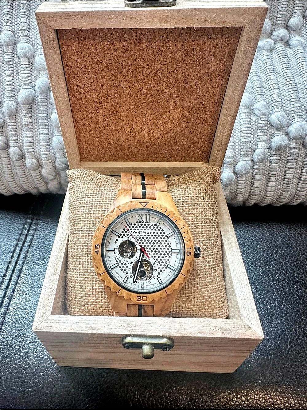 Avant Wood Pure Silver/White Skeleton Automatic Watch-45mm - Picture 2 of 5